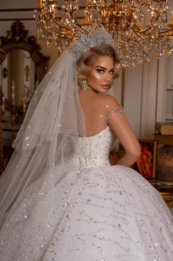 Bmbride Sweetheart Off Shoulder Floor Length Lace Ball Gown Wedding Dress with Appliques