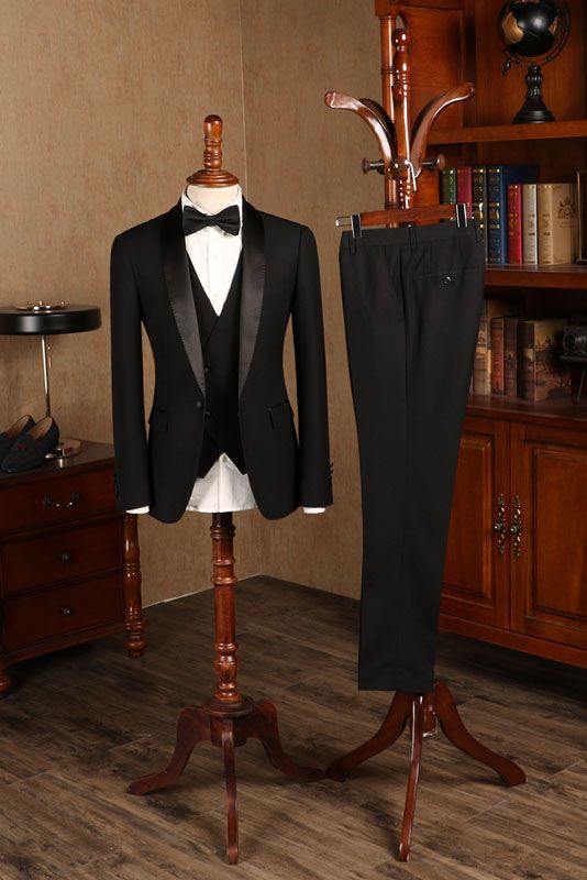Koscy Baldwin All-Black Custom Three-Piece Wedding Suit for Bridegrooms