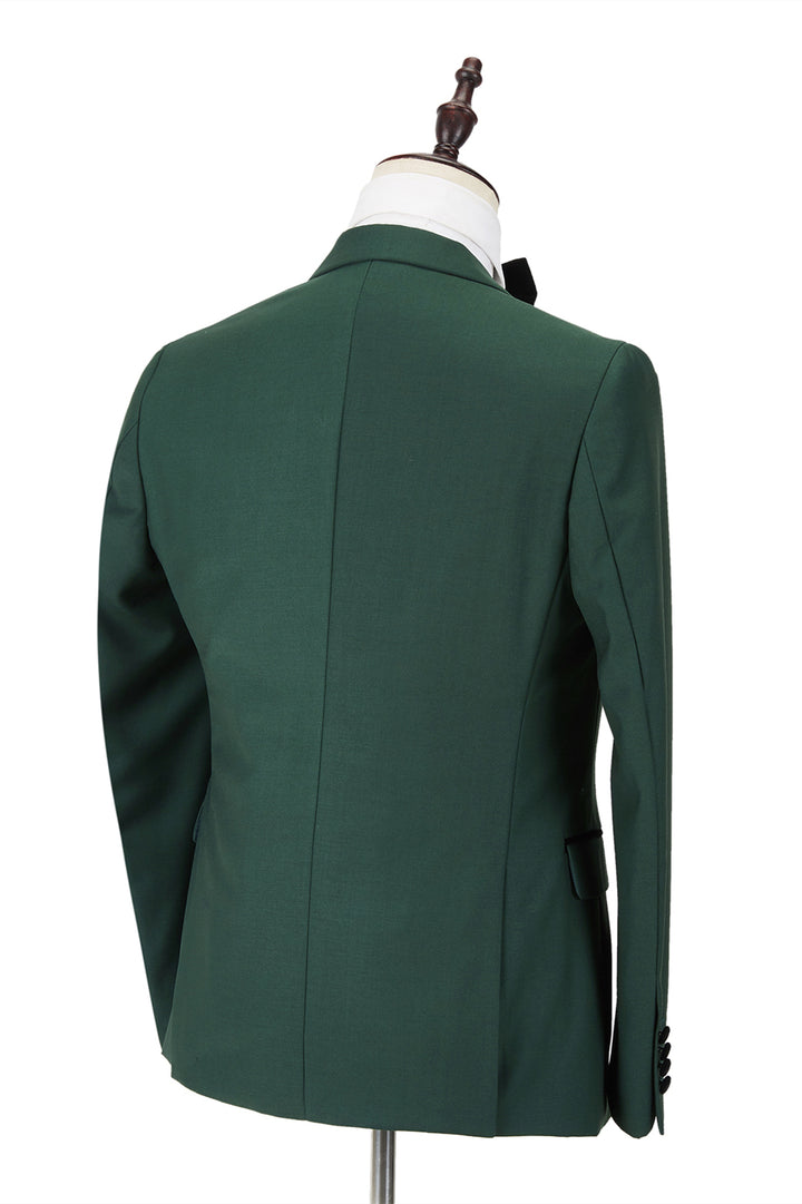 Koscy Black Peak Lapel Dark Green Wedding Suit with Velvet Edging