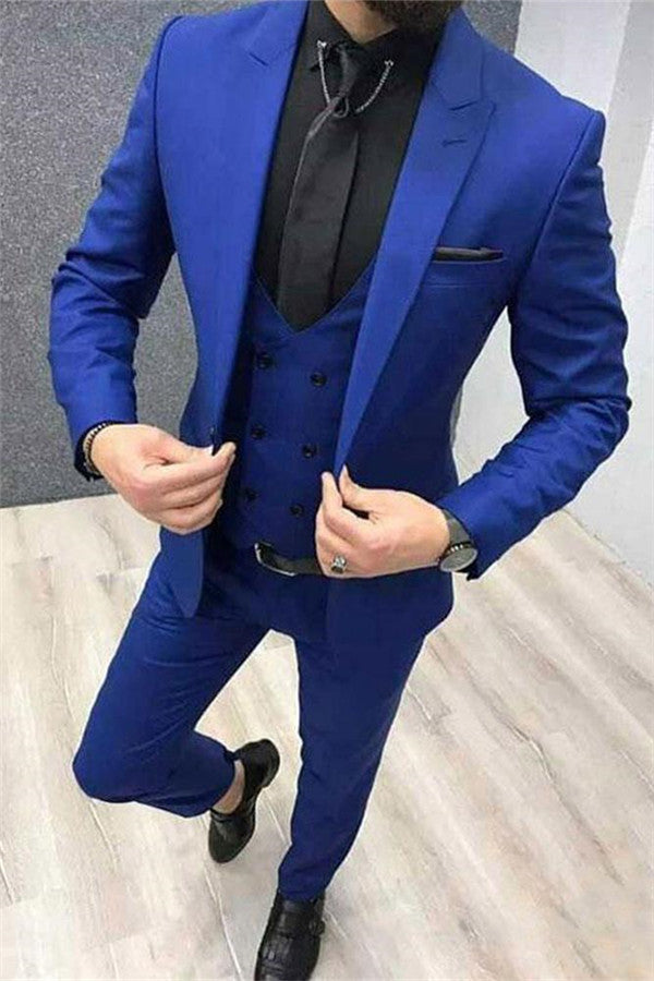 Koscy Royal Blue Peak Lapel Fashion Slim Fit Wedding, Three Pieces Tuxedo Ideas