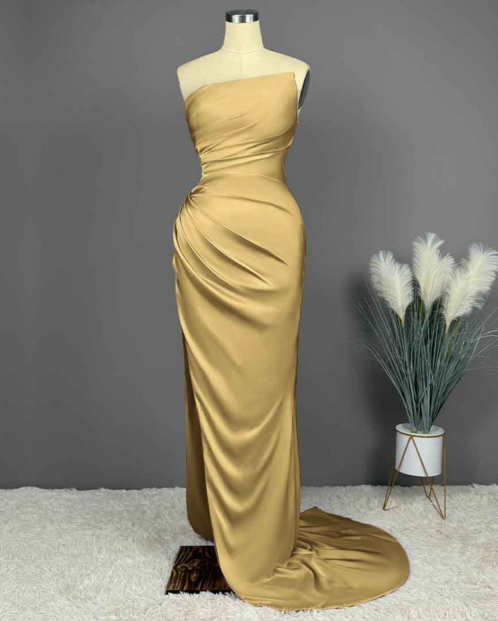 Okdais Prom Dress - Blue Sleeveless Charmeuse with High Slit Pleated