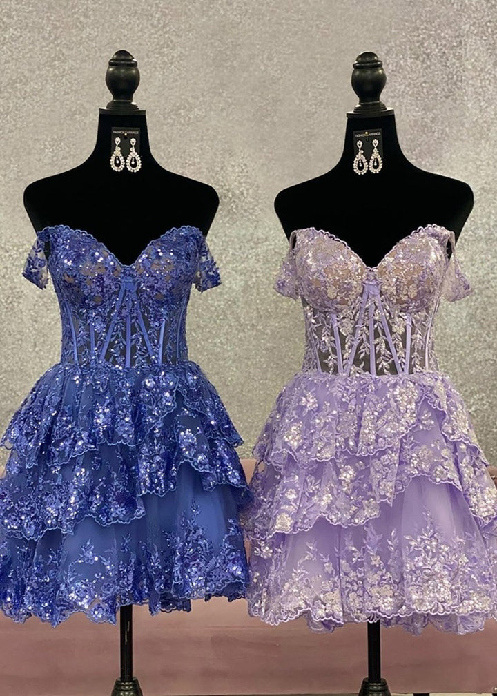 Koscy A-Line Sweetheart Tiered Short Homecoming Dress