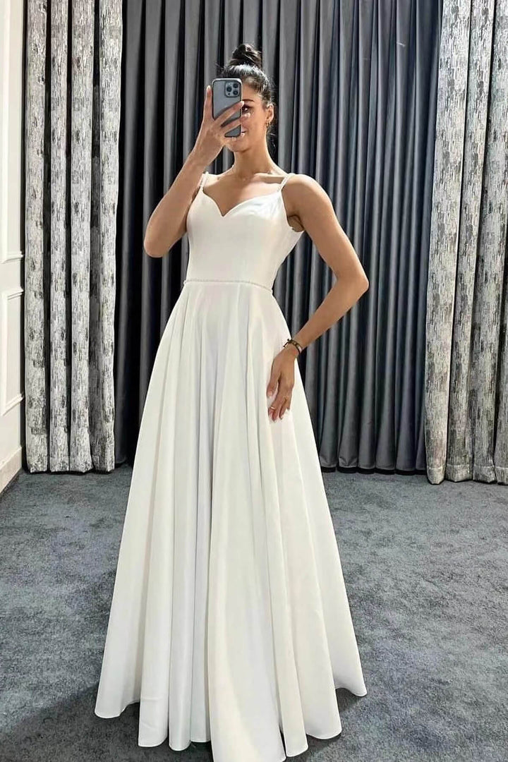 On Sale Spaghetti-Straps Sleeveless Long Evening Dress V-Neck With Beads