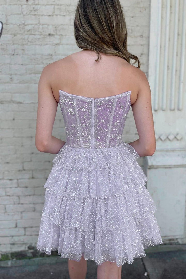 Koscy A Line Strapless Tiered Homecoming Dress