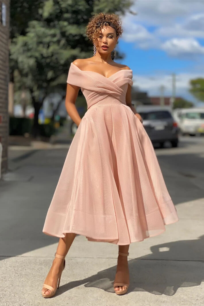 Off The Shoulder Short Evening Dress A Line in Burgundy