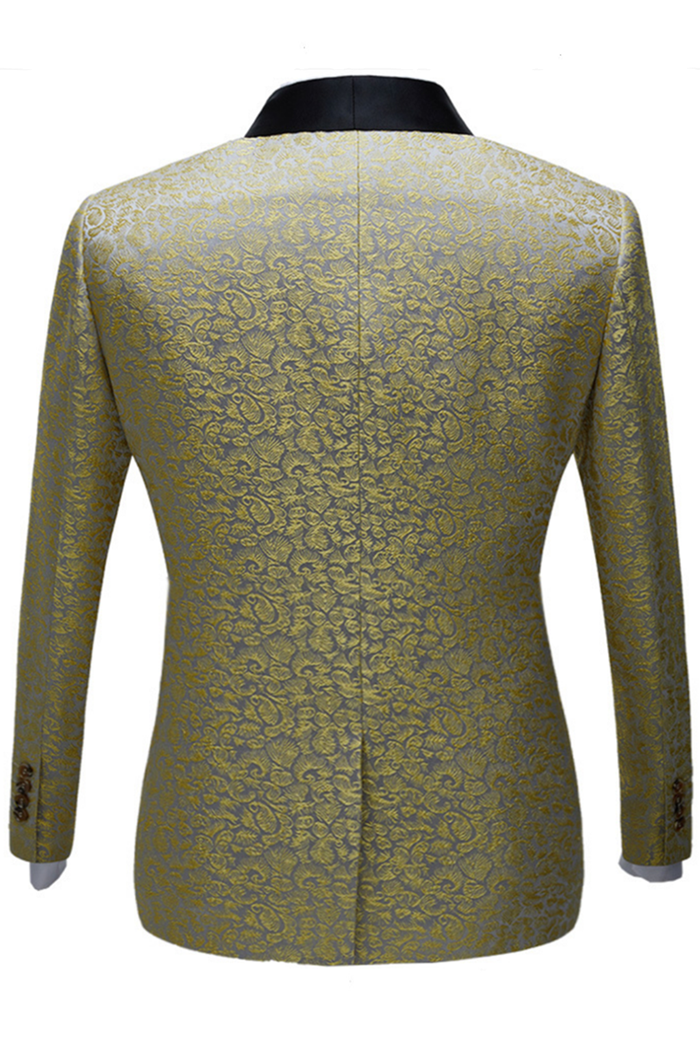 Koscy Gentle Black Shawl Lapel One-Button Jacquard Wedding Suit