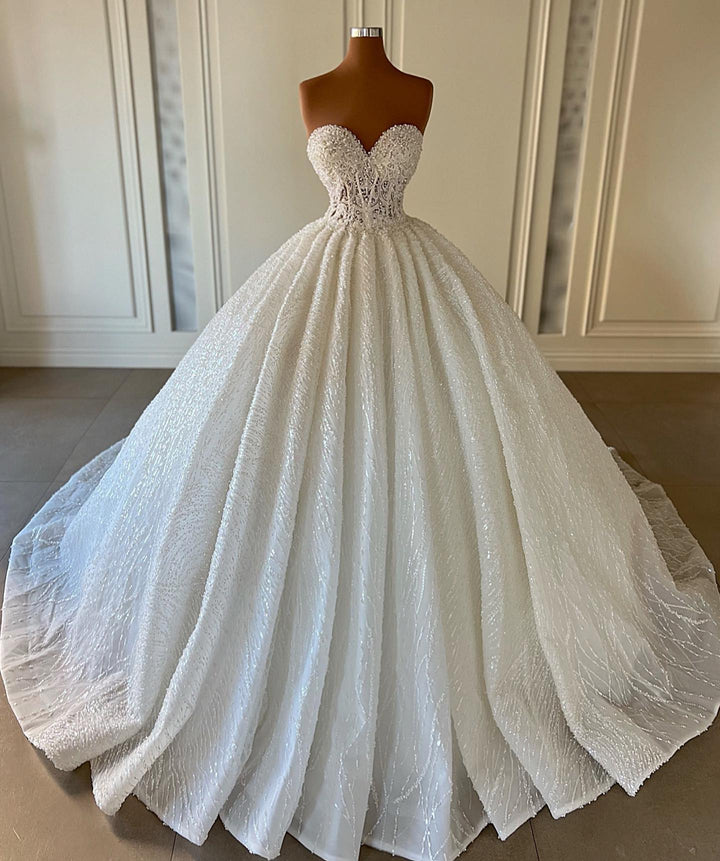 Bmbride Sequined Sleeveless Sweetheart Ball Gowns Wedding Dresses