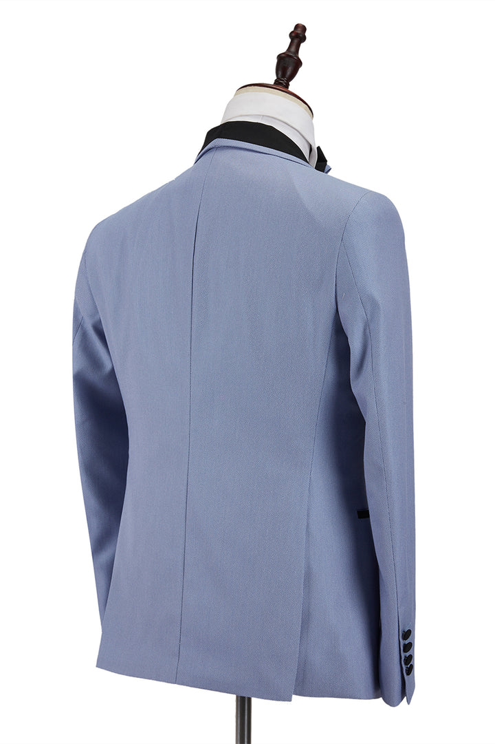 Koscy Fashionable Light Blue One-Button Suit with Black Shawl Lapel for Reception
