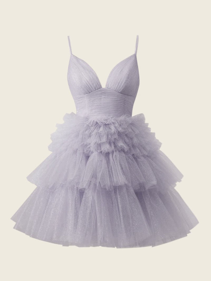 Koscy A-Line Deep V Neck Tiered Short Homecoming Dress
