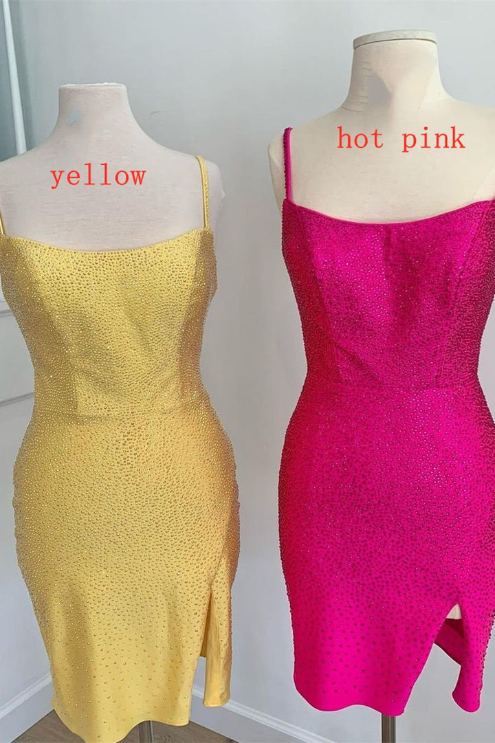 Koscy Short Tight Yellow Homecoming Dress with Lace Up