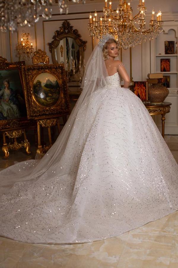 Bmbride Sweetheart Off Shoulder Floor Length Lace Ball Gown Wedding Dress with Appliques