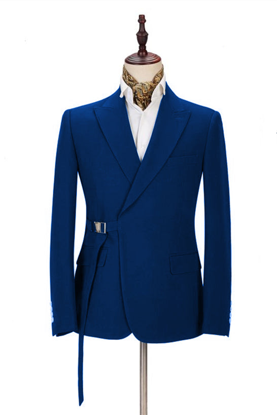 Koscy Fashion Royal Blue Tuxedo Suit with Buckle Button for Wedding with Peak Lapel