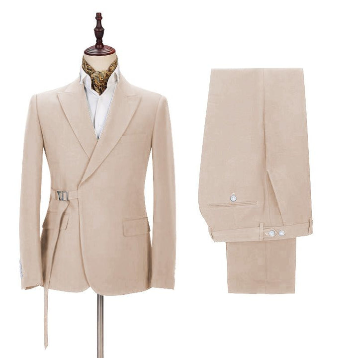 Koscy Gentle David Beckham-Inspired Champagne Wedding Suit with Buckle Button