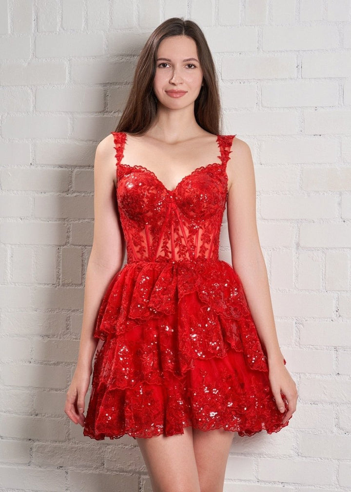 Koscy A-Line Sweetheart Tiered Short Homecoming Dress