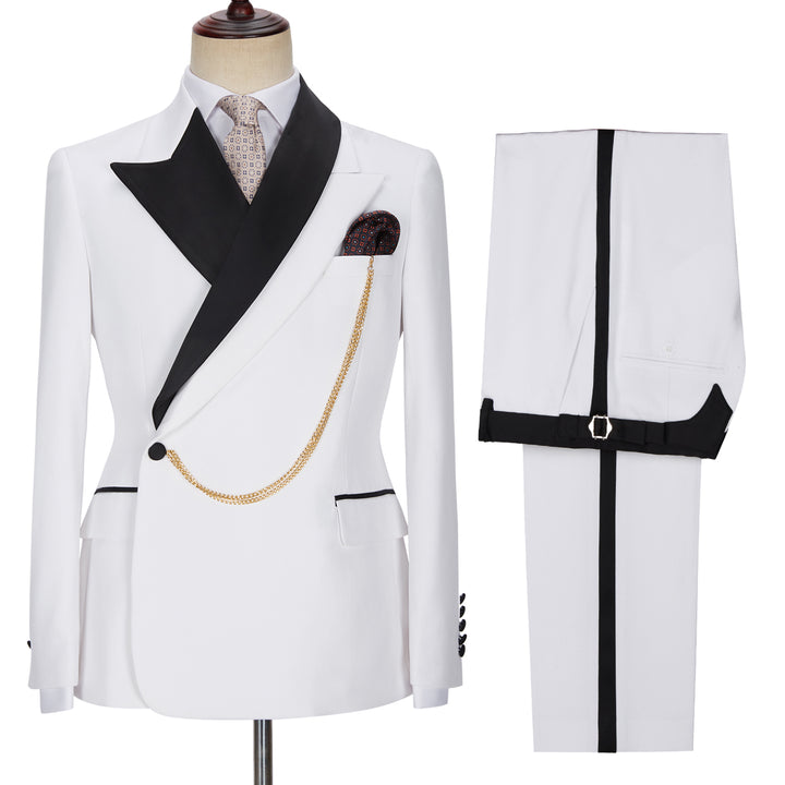 Koscy Adonis White Peaked Lapel Bespoke Wedding Suit for Men’s Parties