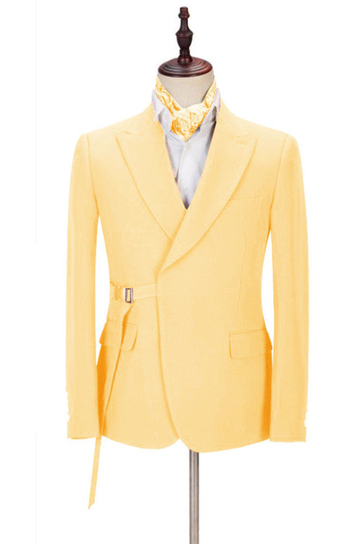 Koscy Shining Best-Fit Yellow Peaked Lapel Prom Suit for Men 2024
