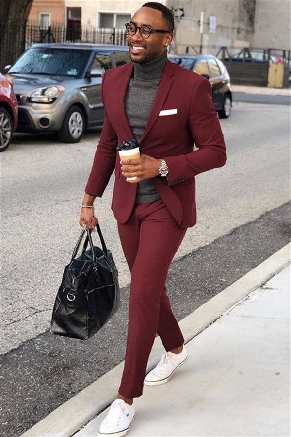Koscy Burgundy Party Prom Suit - Elegant Formal Online for Guys with One Button