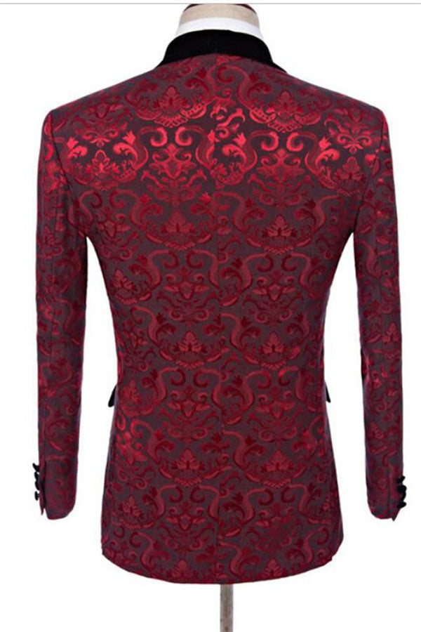 Koscy Ruby Flower Jacquard Prom Business Suit - Slim Fit Pattern Formal Suits, Three Pieces