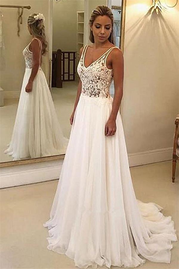 Bmbride V-Neck Sleeveless Appliques A-Line Floor-Length Prom Dresses