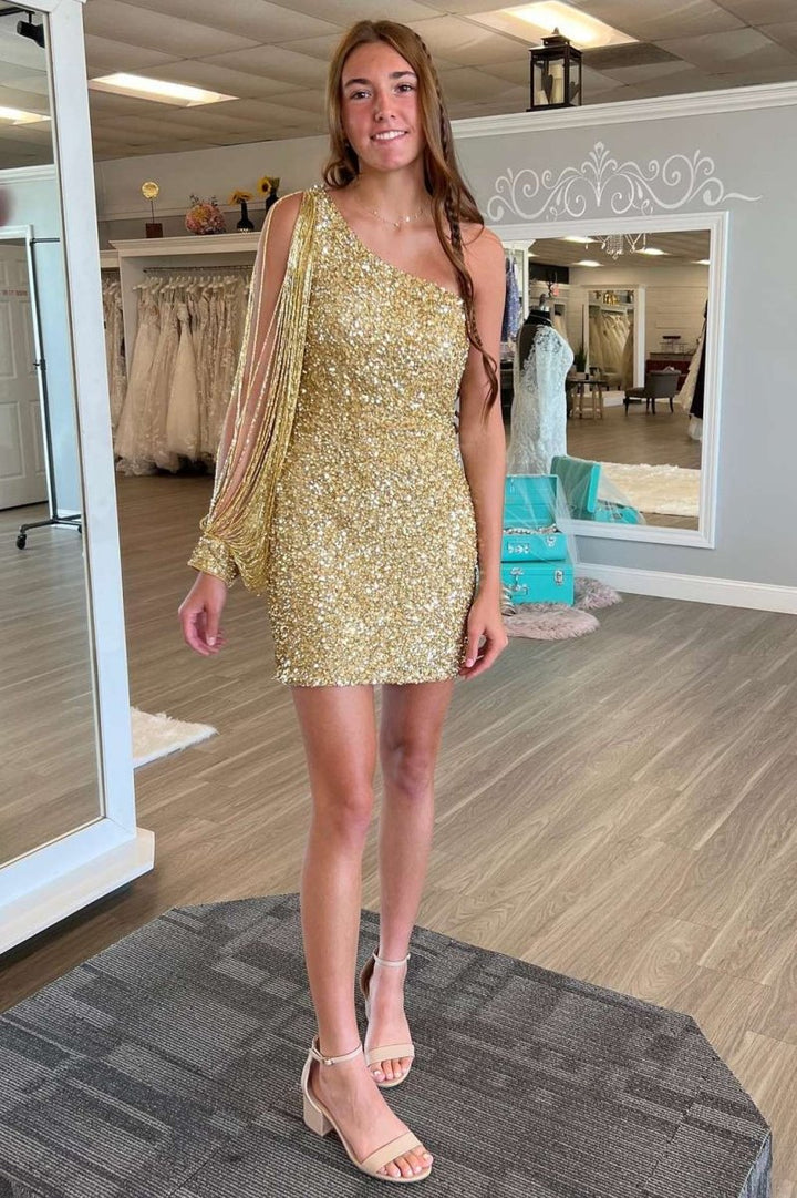Koscy Sheath One Shoulder Sequins Homecoming Dress