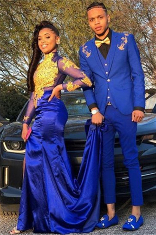 Koscy Royal Blue Three Pieces Appliques Casual Suit for Groom