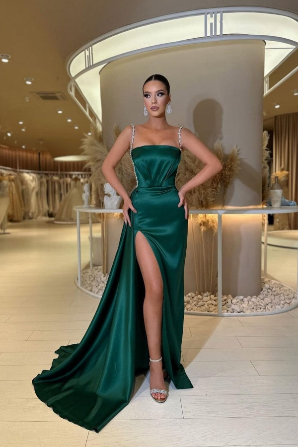Peacock Sleeveless Prom Dress with Spaghetti Straps and Slit