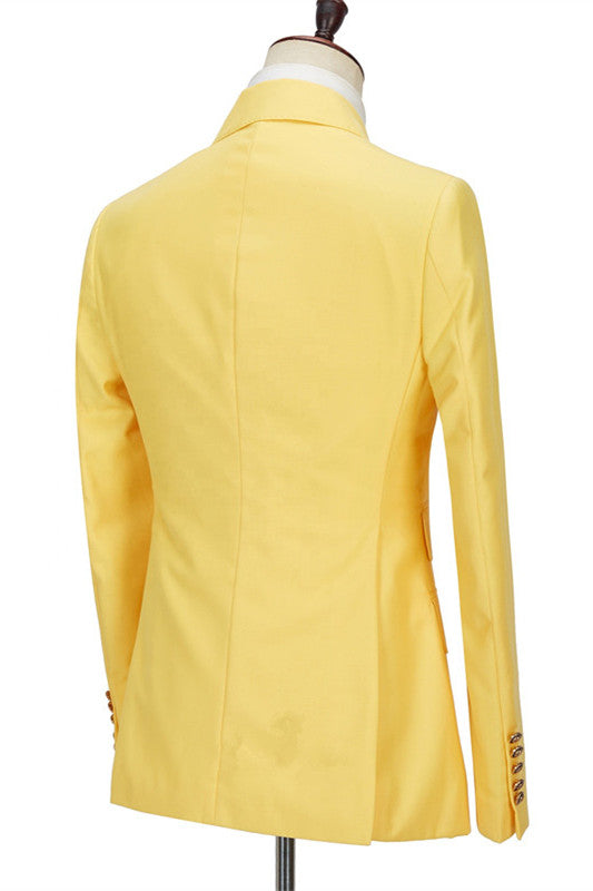 Koscy Fashionable Yellow Double-Breasted Casual Prom Suit with Peaked Lapel for Men