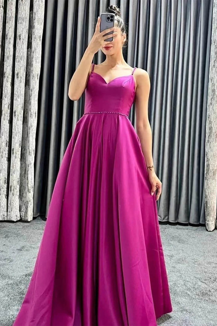 On Sale Spaghetti-Straps Sleeveless Long Evening Dress V-Neck With Beads