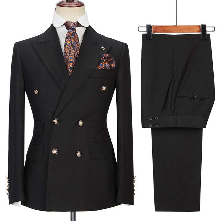 Koscy Black Double-Breasted Wedding Blazer with Peak Lapel