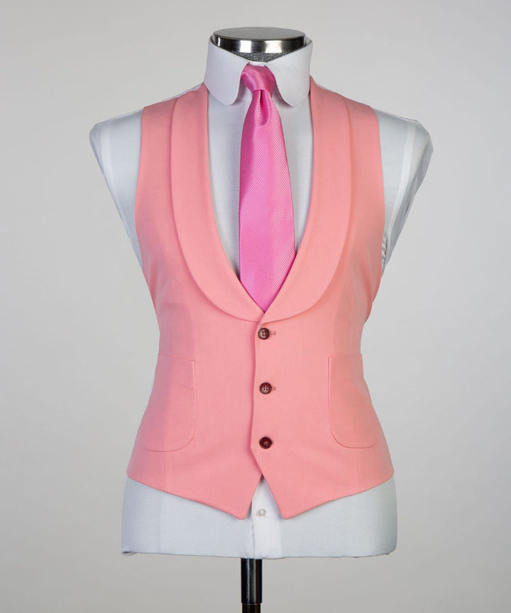 Koscy Three-Piece Pink Wedding Suit for Groom with Peaked Lapel