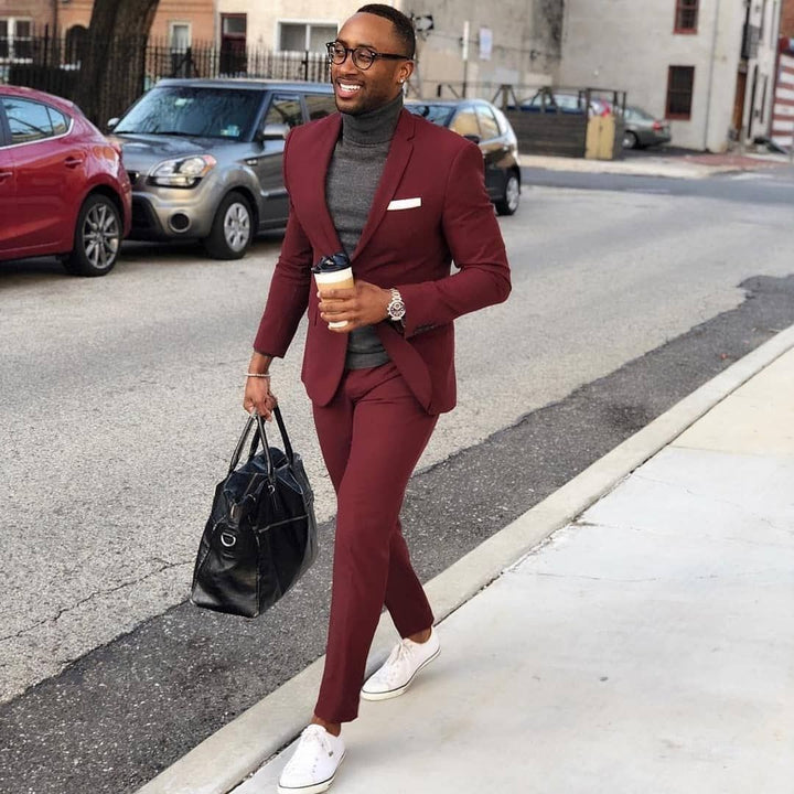 Koscy Burgundy Party Prom Suit - Elegant Formal Online for Guys with One Button