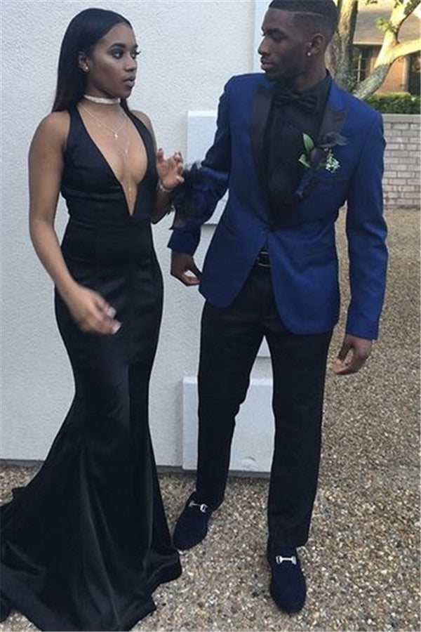 Koscy Navy Blue Formal Business Suit - New Arrivals with Peaked Lapel for Dinner Prom