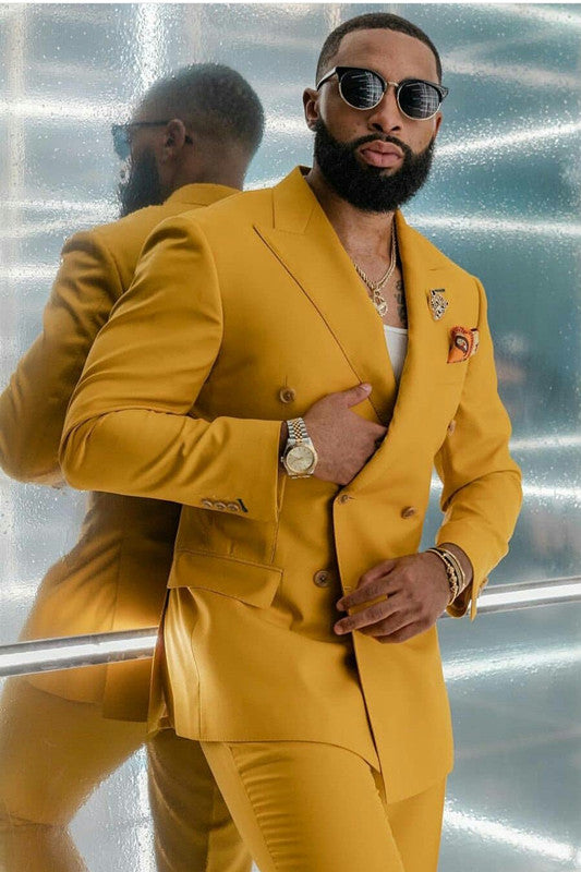 Koscy Slim Fit Yellow Prom Attire for Men 2024 with Double Breasted Gentle