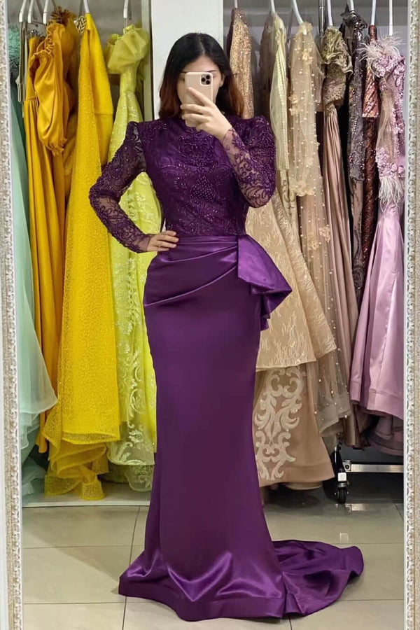 Mermaid Prom Dress With Lace Appliques Long Sleeves