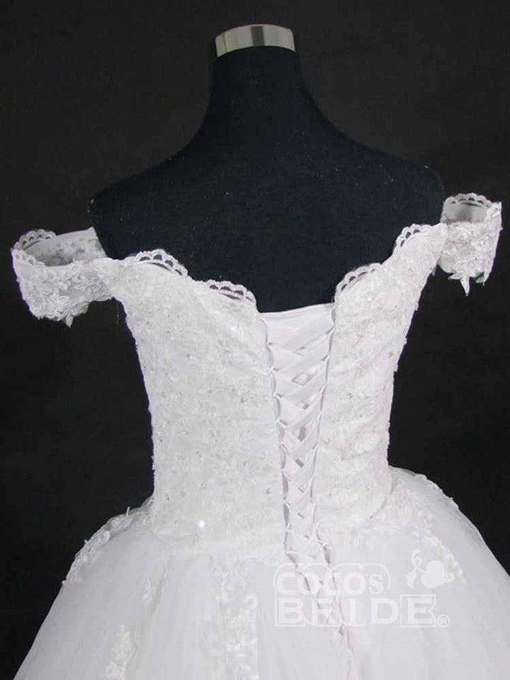 Bmbride Off-the-Shoulder Lace Ball Gown Tulle Wedding Dress