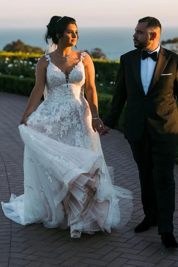 Bmbride Romantic A-line Sweetheart Tulle Floral Lace Wedding Dress