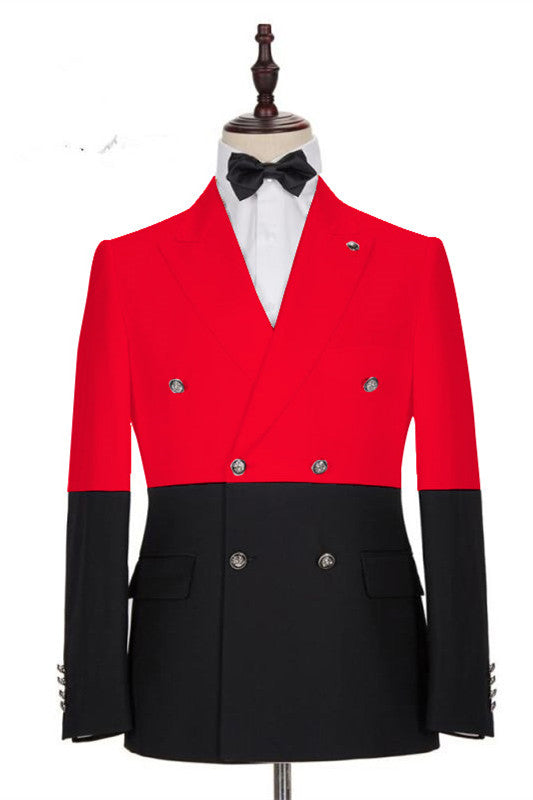 Koscy Gentle Red Double-Breasted Casual Suit with Peaked Lapel for Party