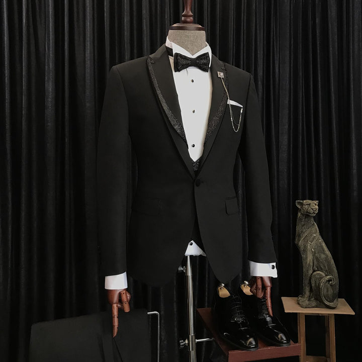 Koscy Benjamin Black Wedding Suit with Sparkling Peaked Lapel
