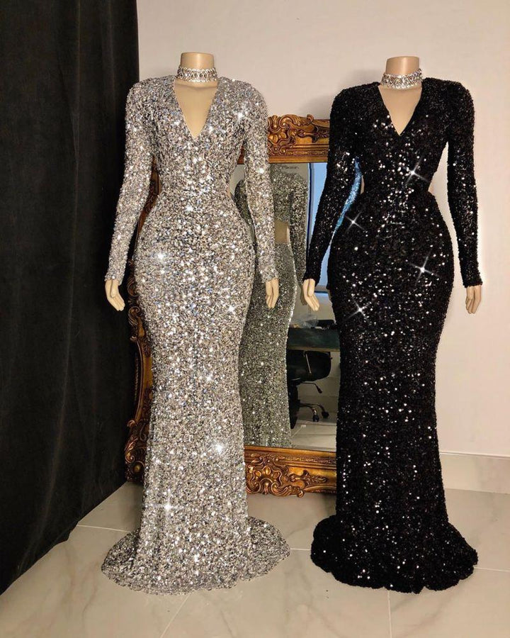 Sequins Mermaid Evening Dress Long Sleeves