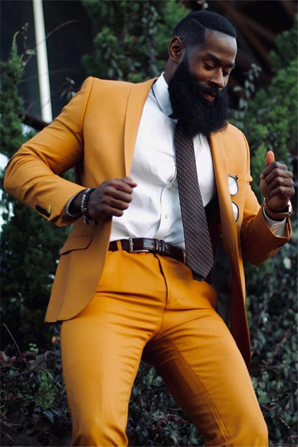 Koscy High Quality Yellow Party Bespoke Prom Suit with One Button for Boy, Shawl Lapel
