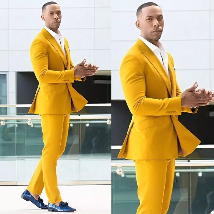 Koscy Shining Yellow Ring Bearer Suit with Peaked Lapel and Double-Breasted Design