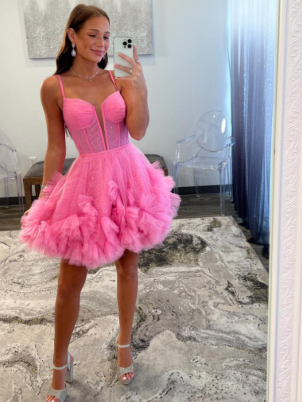 Koscy A-Line V Neck Short Tulle Homecoming Dress
