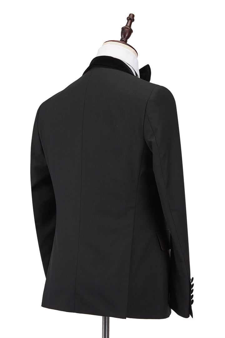 Koscy Classic Stitching Velvet Shawl Lapel Black One-Button Formal Wedding Tailcoats