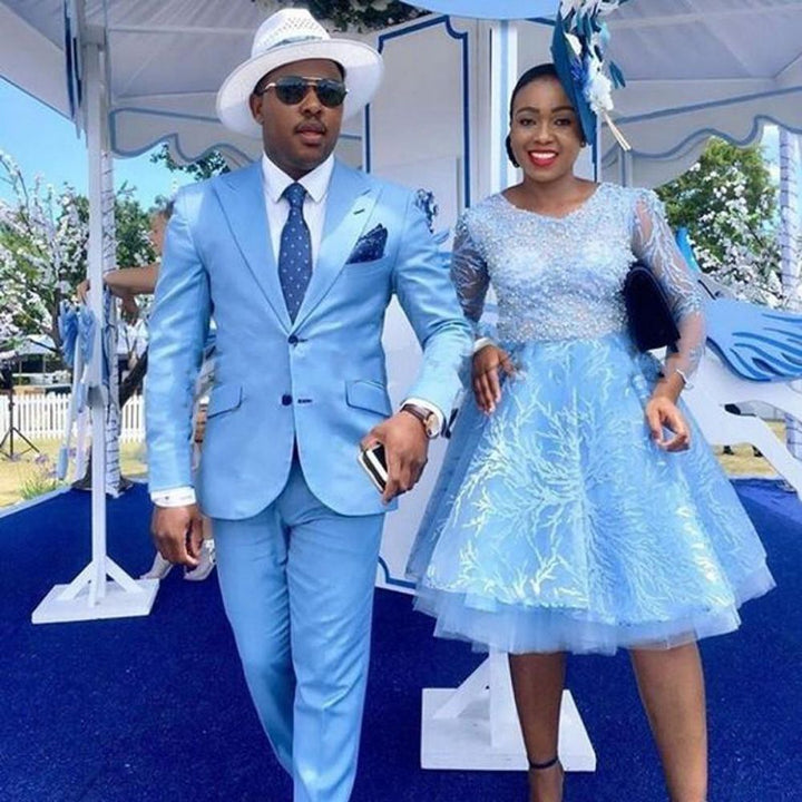 Koscy Stylish Two-Piece Slim Fit Blue Prom Attire for Guys 2024 with Peaked Lapel
