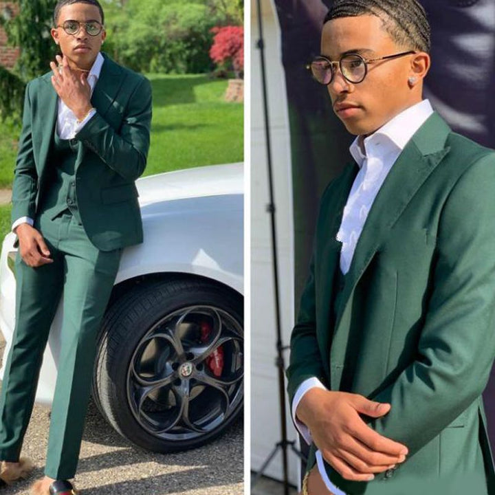 Koscy Bespoke Dark Green Three-Piece Suit for Groom and Groomsmen