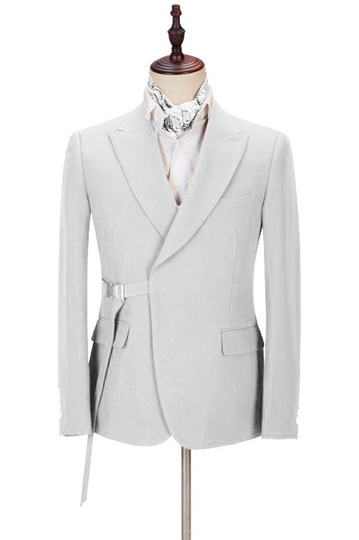 Koscy New Silver Reception Suit for Prom with Adjustable Buckle and Peaked Lapel