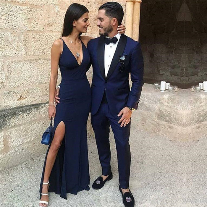 Koscy Fashion Dark Blue Two-Piece Blazer for Groom with Lapel One Button New