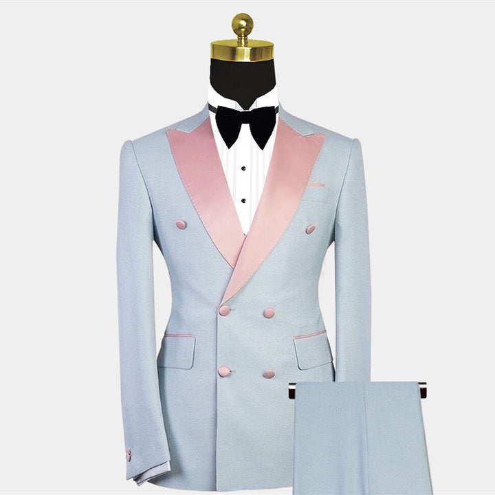Koscy Chic Double-Breasted Wedding Suit with Peaked Lapel for Men’s Parties
