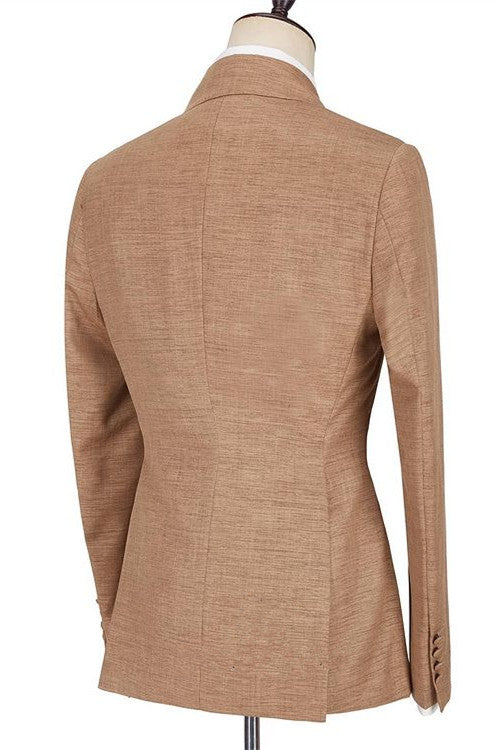 Koscy Gentle Brown Peaked Lapel Prom Suit with Ruffles
