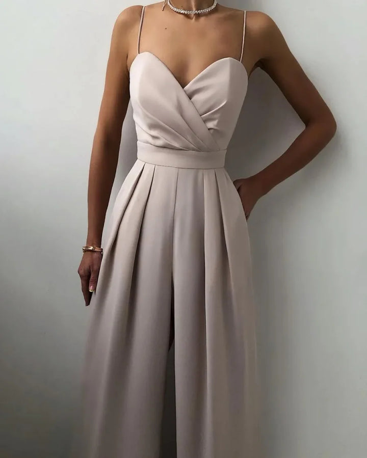 Koscy Chic Spaghetti Strap Sleeveless Mint Green Pleated Jump Suit